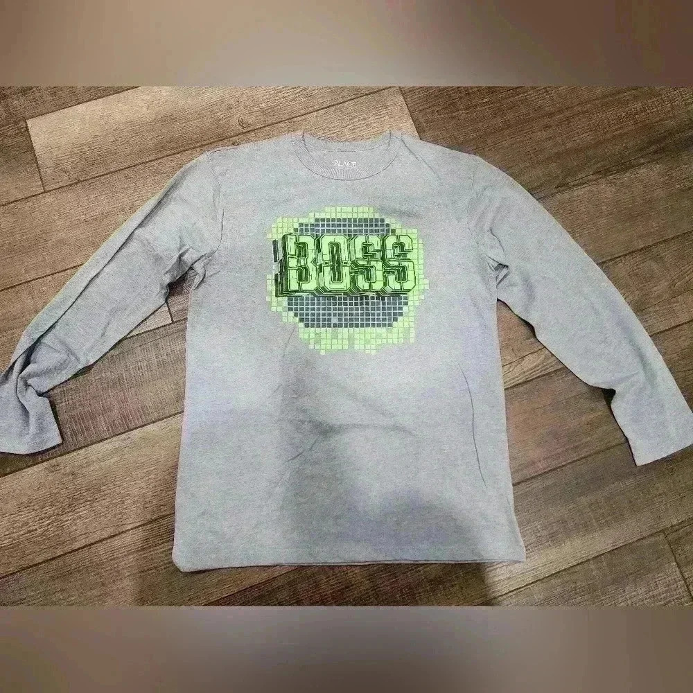 Children's Place Boys XL 14 Long Sleeve Tee Grey "Boss"